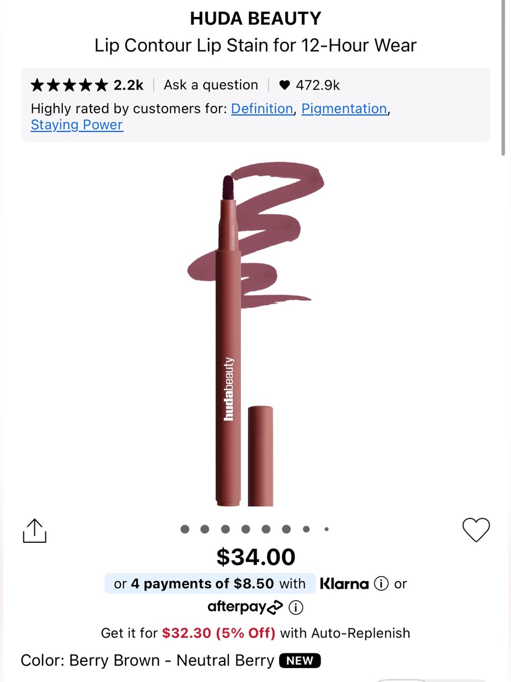 Huda h beauty lip contour stain - berry brown
